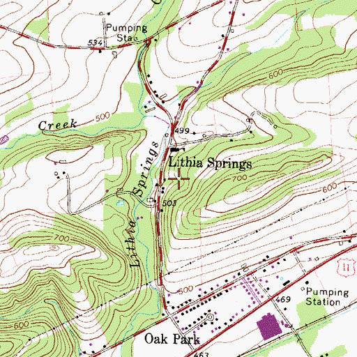 Topographic Map of Lithia Springs, PA