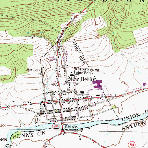 Topographic Map of Western Area Joint School, PA