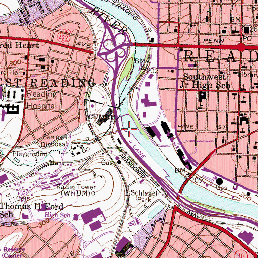 Topographic Map of Wyomissing Creek, PA