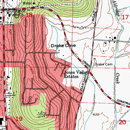 Topographic Map of Jones Valley Estates, AL