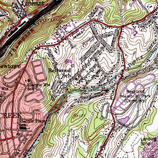 Topographic Map of Bellwood Preschool and Kindergarten, PA