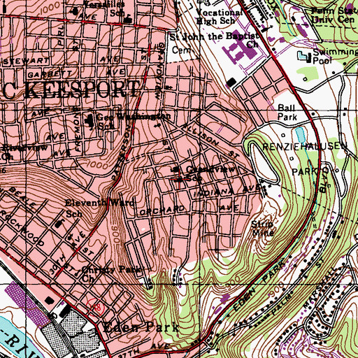 Topographic Map of Grandview Elementary School, PA