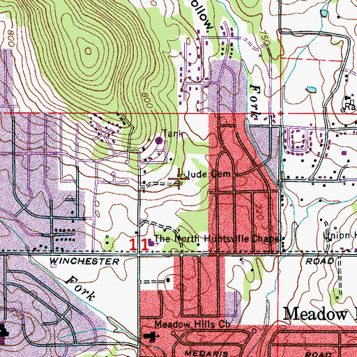 Topographic Map of Jude Cemetery, AL