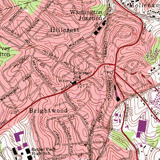 Topographic Map of Hill Crest Christian School, PA