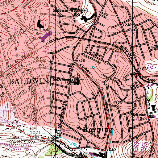 Topographic Map of McAnnulty Elementary School, PA