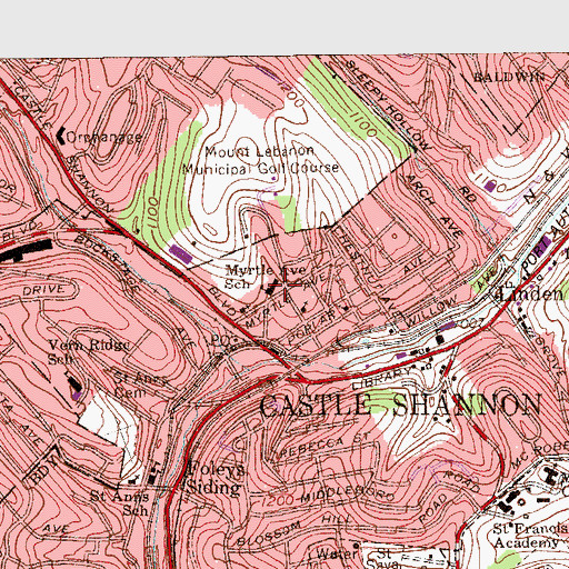Topographic Map of Myrtle Elementary School, PA