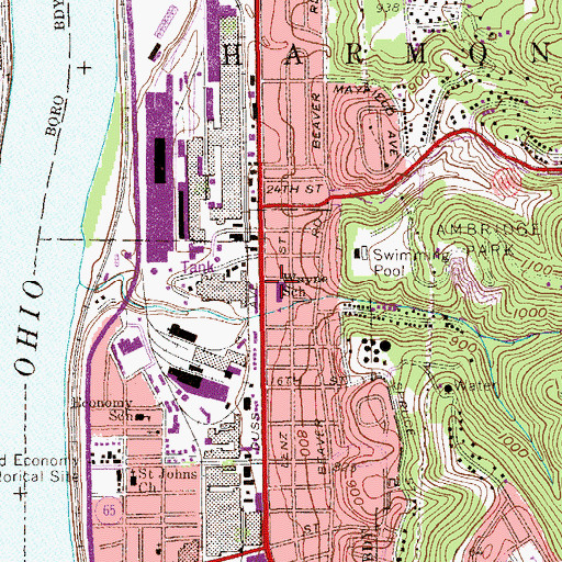 Topographic Map of Anthony Wayne Elementary School, PA