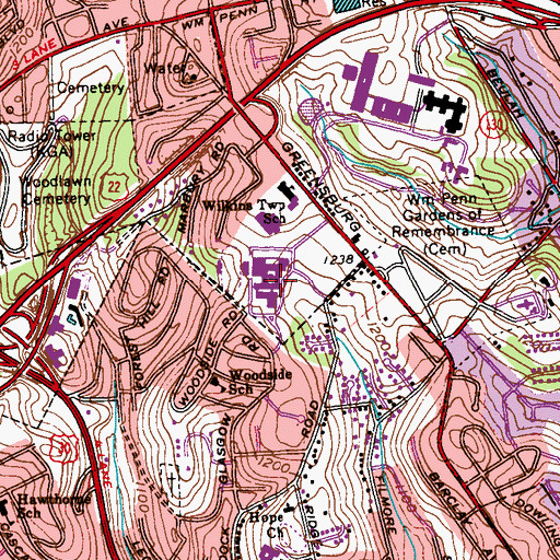 Topographic Map of Churchill High School, PA
