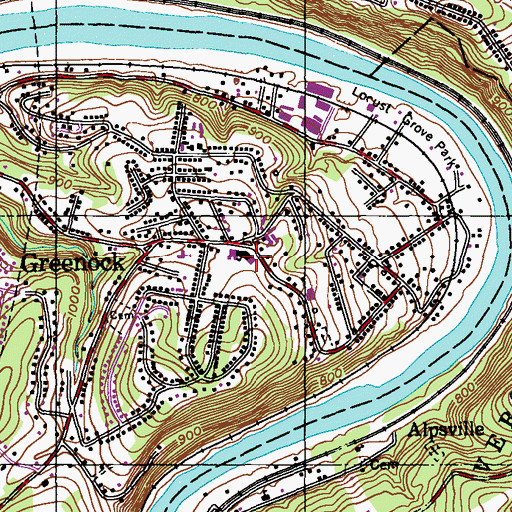 Topographic Map of Greenock Elementary School, PA
