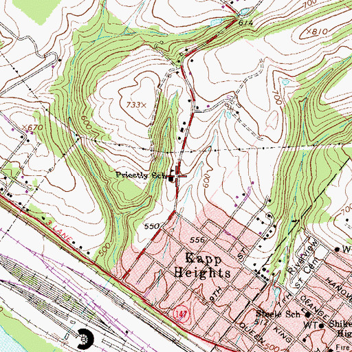 Topographic Map of Priestly Elementary School, PA