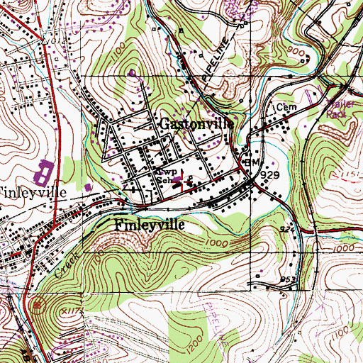 Topographic Map of Gastonville Elementary School, PA