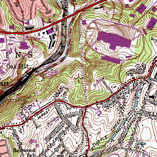Topographic Map of Oak Hill Station, PA