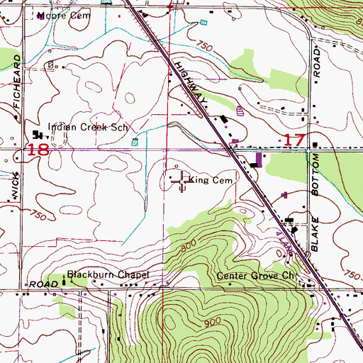 Topographic Map of King Cemetery, AL