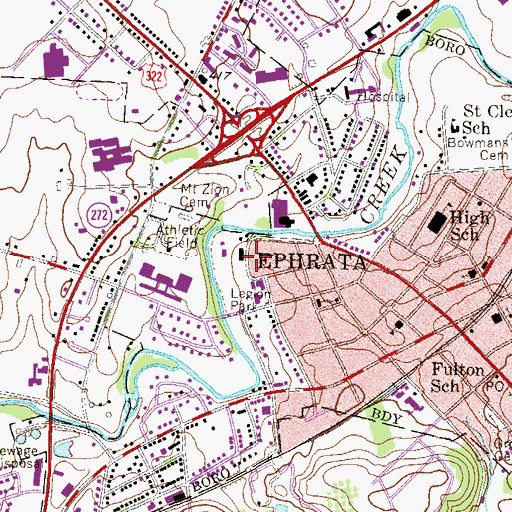 Topographic Map of Ephrata Cloister, PA