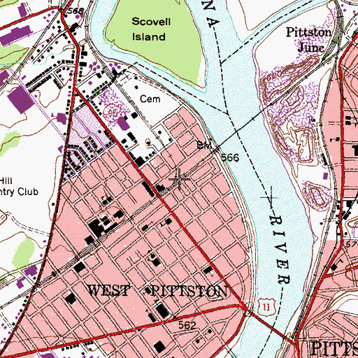 Topographic Map of West Pittston Junction Station, PA