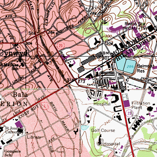 Topographic Map of Bala Station, PA