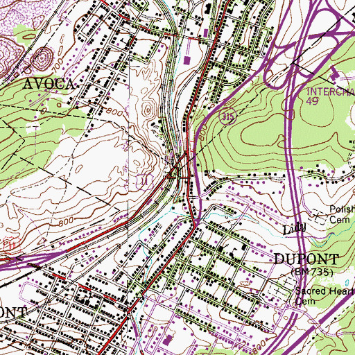 Topographic Map of Dupont Connection, PA