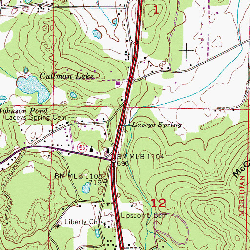 Topographic Map of Laceys Spring, AL