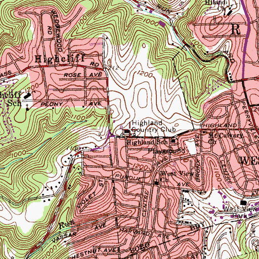 Topographic Map of Highland Country Club, PA