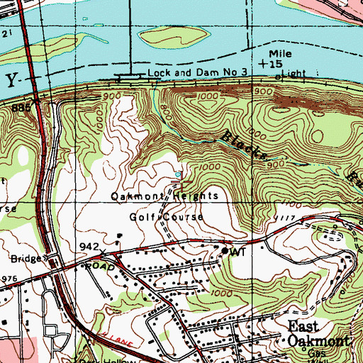 Topographic Map of Oakmont Heights Golf Course, PA