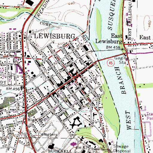 Topographic Map of Lewisburg, PA