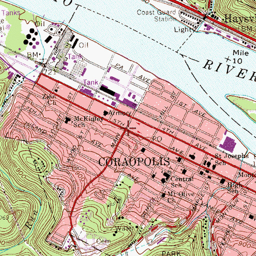 Topographic Map of Coraopolis, PA