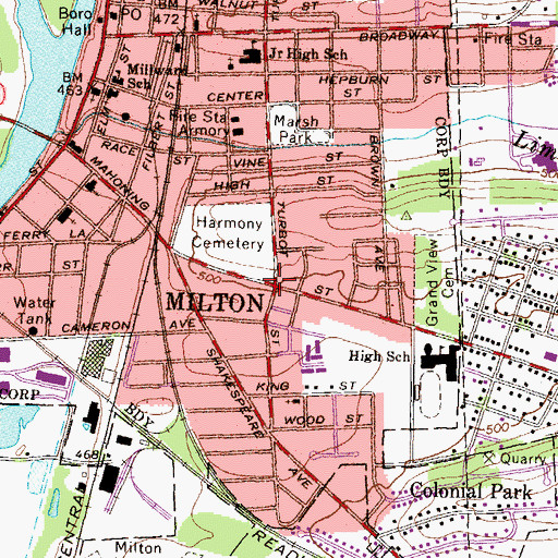 Topographic Map of Milton, PA