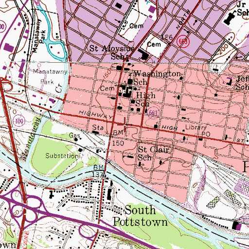 Topographic Map of Pottstown, PA
