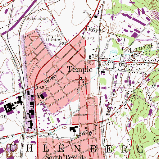Topographic Map of Temple, PA