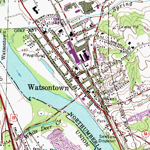 Topographic Map of Watsontown, PA