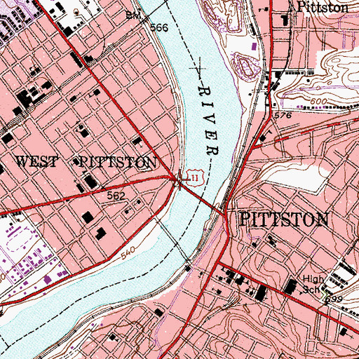 Topographic Map of West Pittston, PA