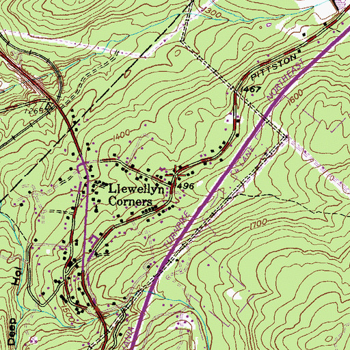 Topographic Map of Llewellyn Corners, PA