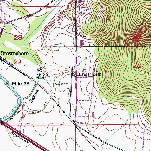 Topographic Map of Lawler Cemetery, AL