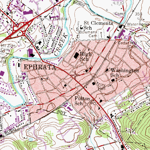 Topographic Map of Ephrata Post Office (historical), PA