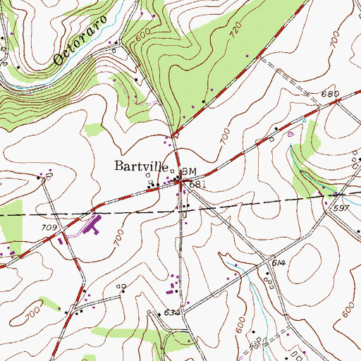 Topographic Map of Bartville Post Office (historical), PA