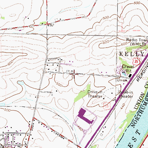 Topographic Map of Kelly Township Office, PA