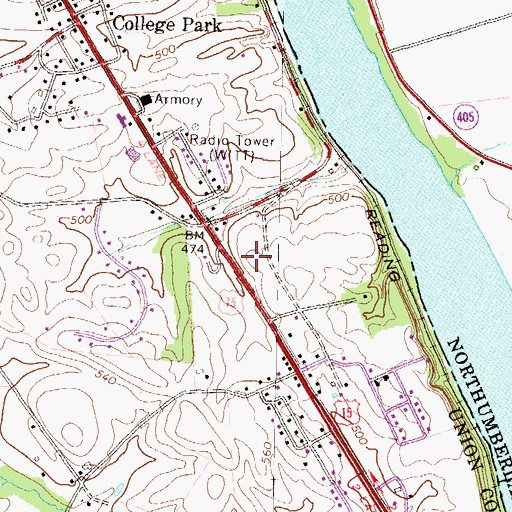 Topographic Map of Lewisburg Assembley of God Church, PA