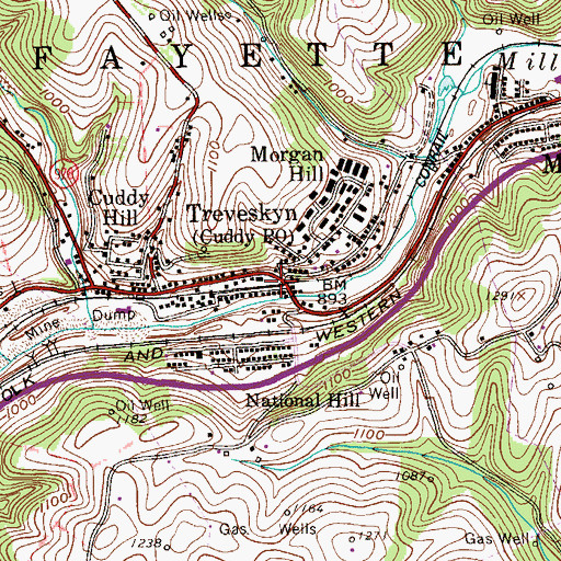 Topographic Map of Cuddy Post Office, PA