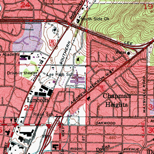 Topographic Map of Lee High School, AL