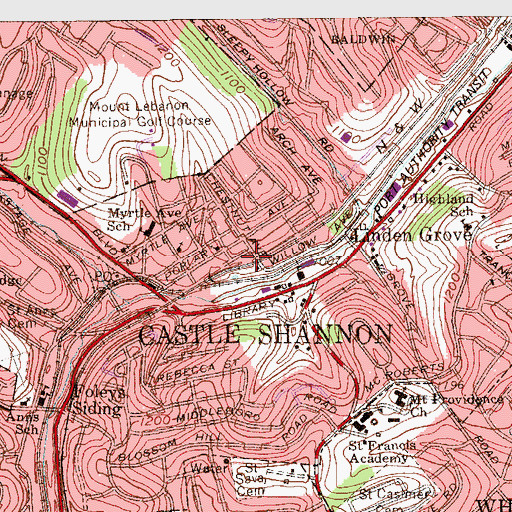 Topographic Map of Borough of Castle Shannon, PA