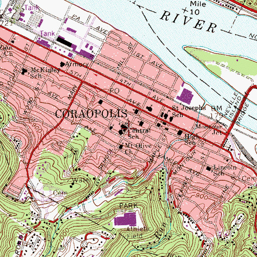 Topographic Map of Borough of Coraopolis, PA