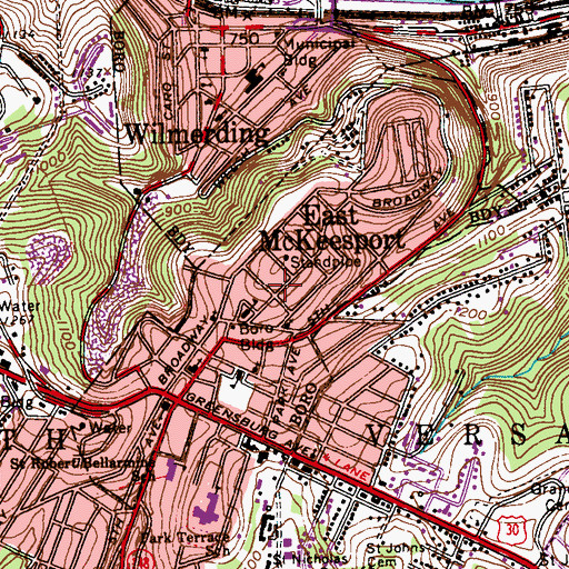 Topographic Map of Borough of East McKeesport, PA
