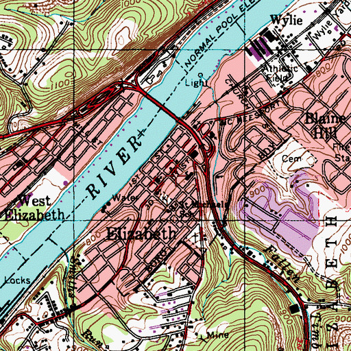 Topographic Map of Borough of Elizabeth, PA