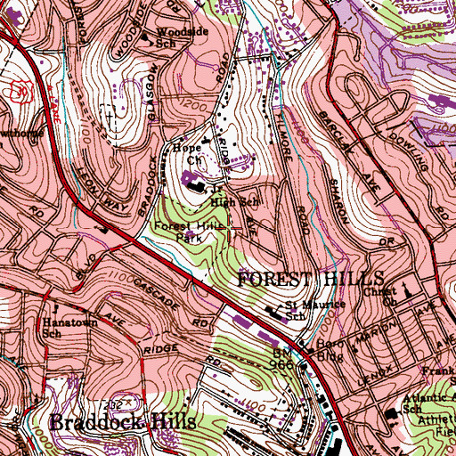 Topographic Map of Borough of Forest Hills, PA