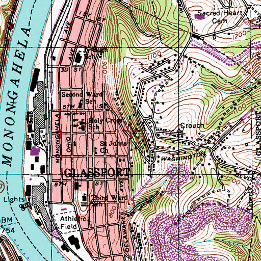 Topographic Map of Borough of Glassport, PA
