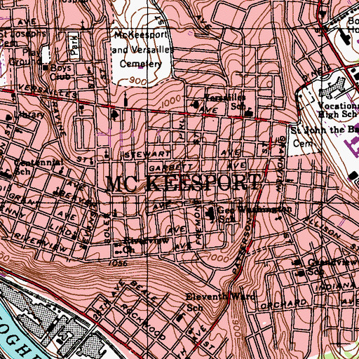 Topographic Map of City of McKeesport, PA