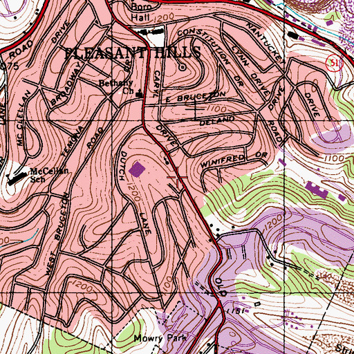 Topographic Map of Borough of Pleasant Hills, PA