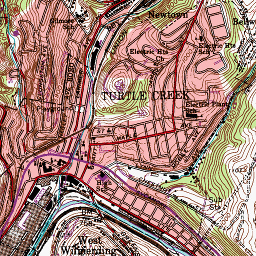 Topographic Map of Borough of Turtle Creek, PA