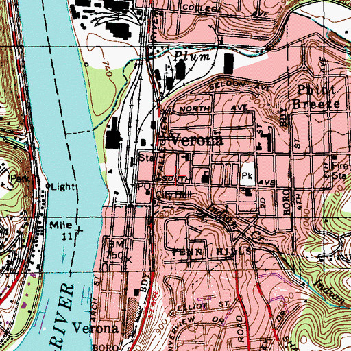 Topographic Map of Borough of Verona, PA