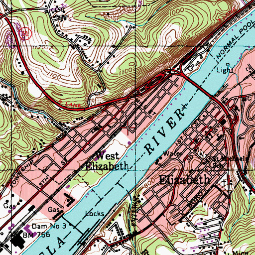 Topographic Map of Borough of West Elizabeth, PA